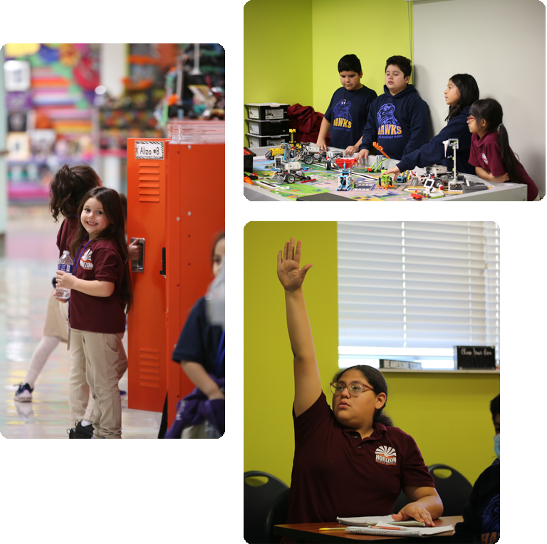Students engaged in learning and interacting in a classroom collage