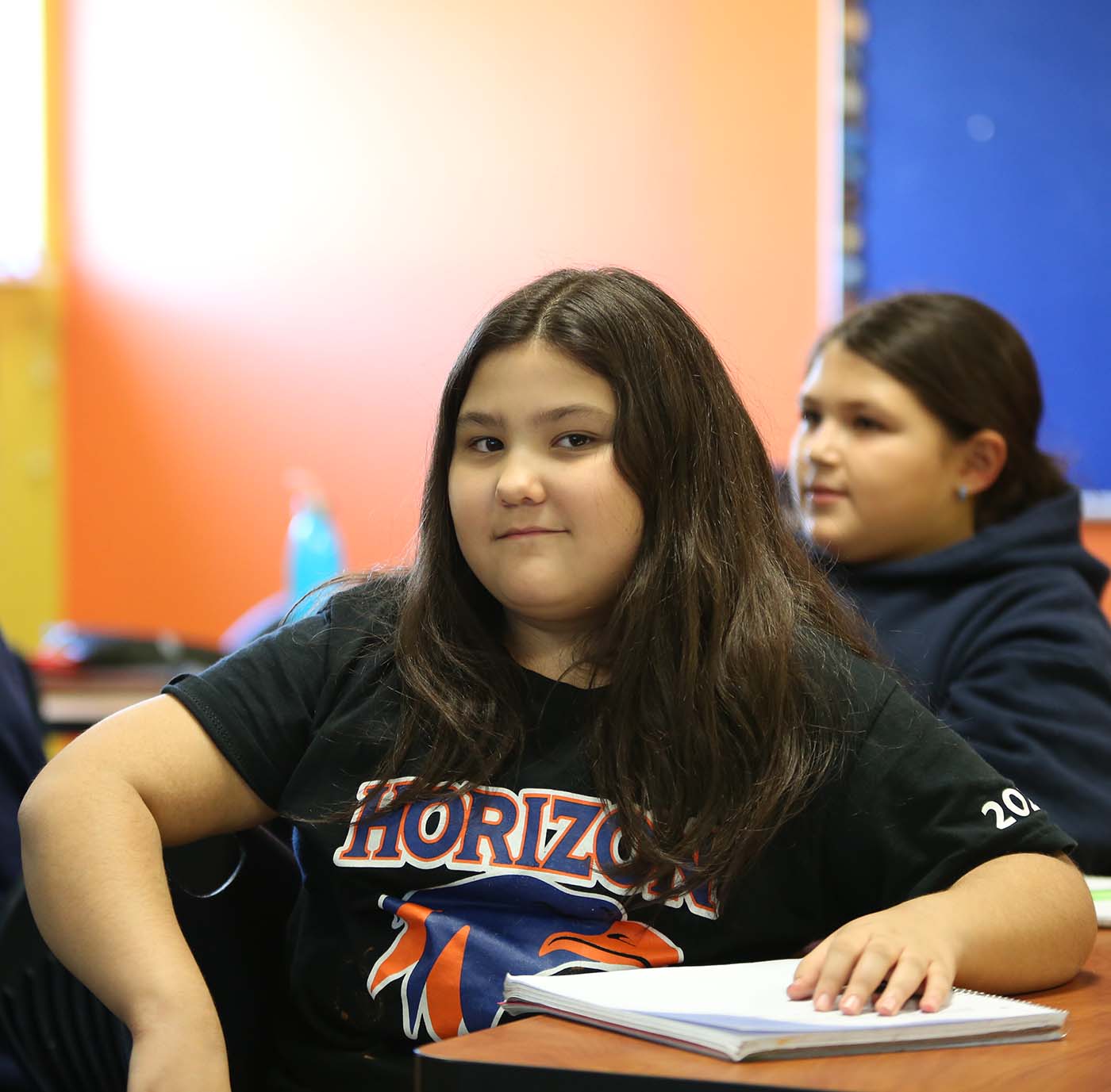 HSA McKinley Park Elementary School student drawing at a desk in a classroom setting